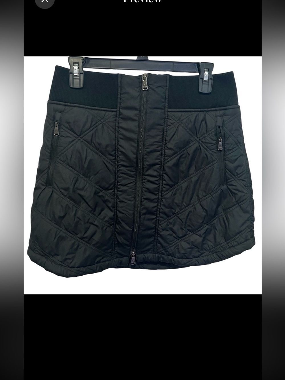 Prana women’s black Esla quilted puffer fleece lined mini skirt size medium